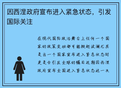 因西涅政府宣布进入紧急状态，引发国际关注